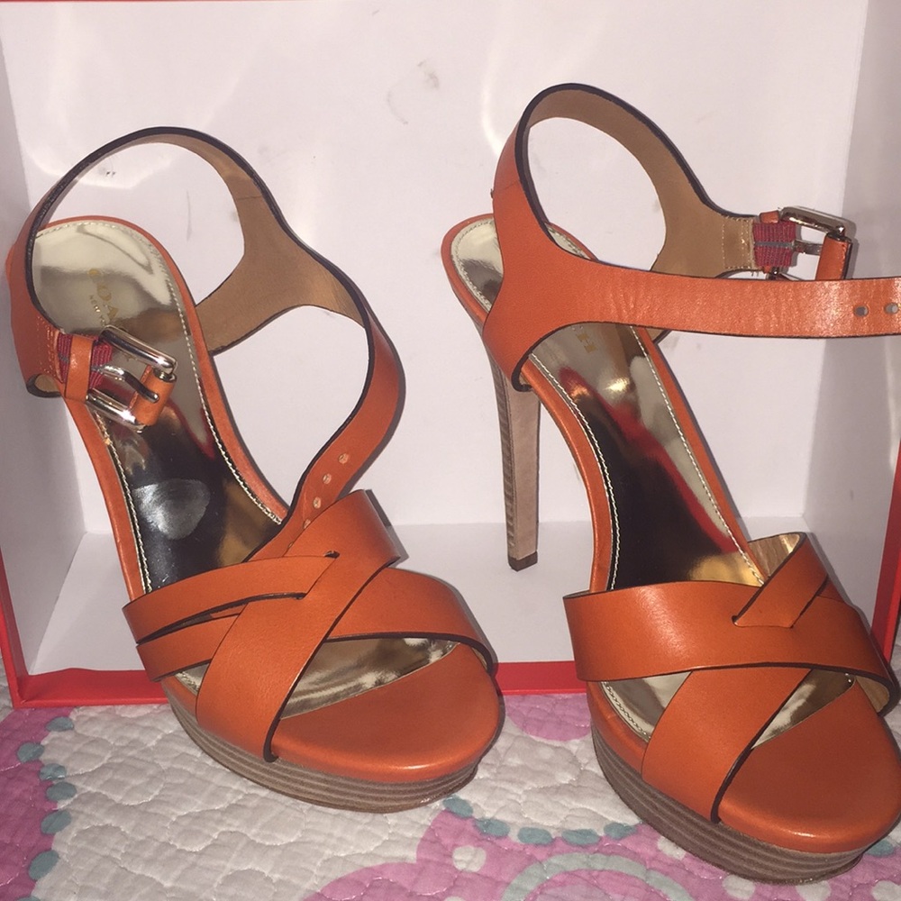 Coach Dani Veg Leather Papaya Heels